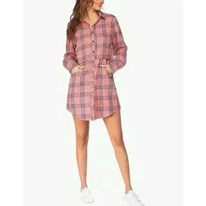 Women's Pink Plaid Shirt Dress - Casual and Trendy